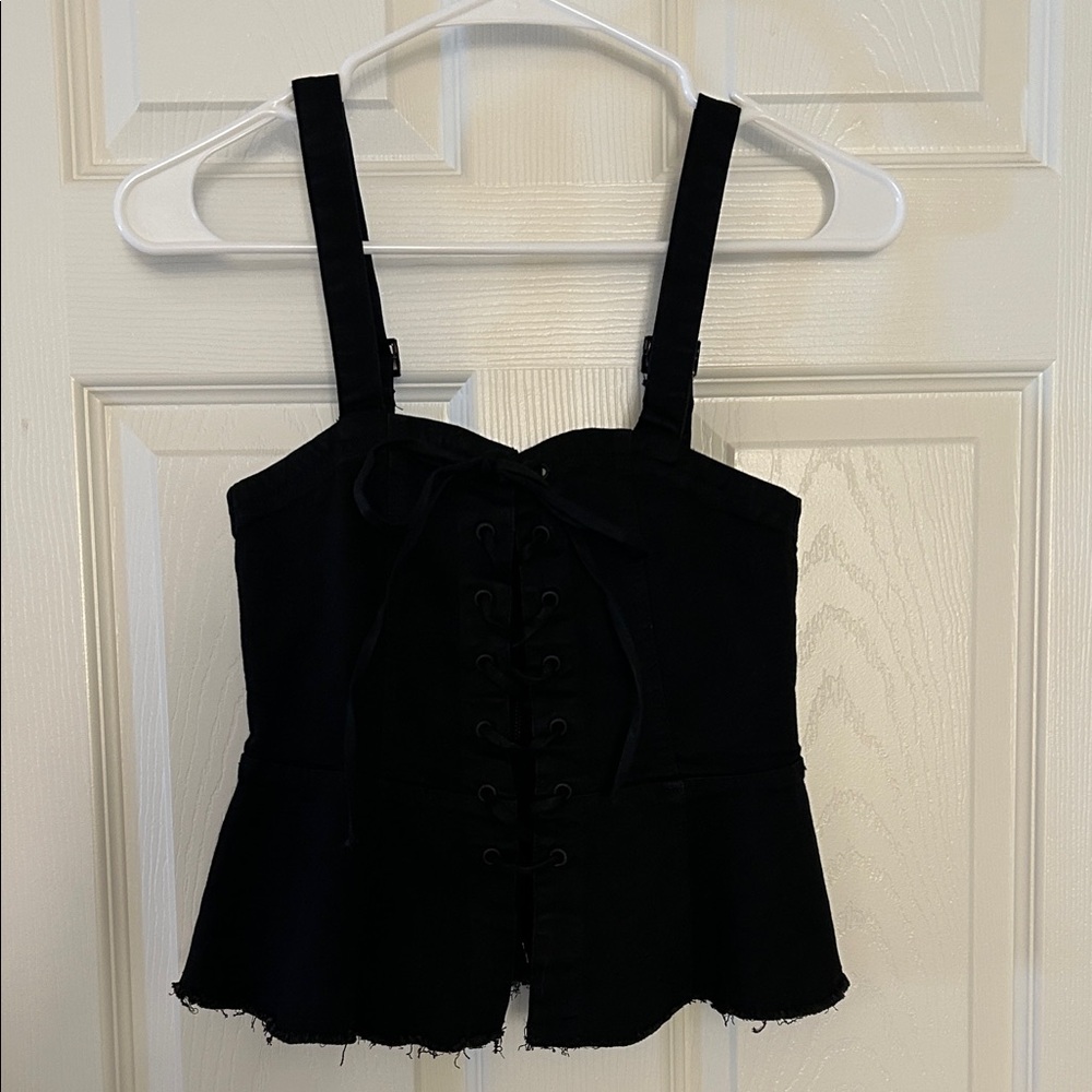 Black Lace-Up Corset Tank Top - Women